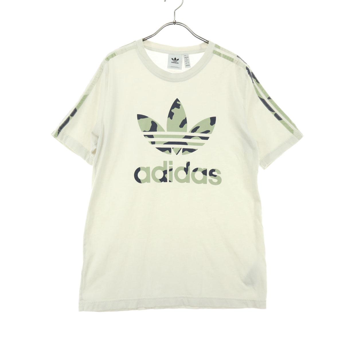 

adidas Футболка с принтом, с коротким рукавом, с круглым вырезом, L, молочно-белый камуфляж, мужская, б/у