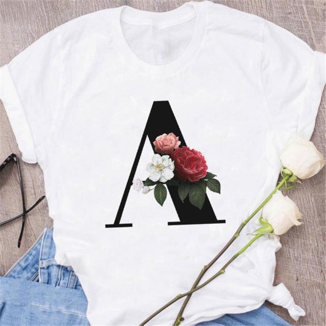 A B C D E English Alphabet  3D Print T Shirt Women New Summer Couples Lovers Harajuku Casual Black Tops Tshirts