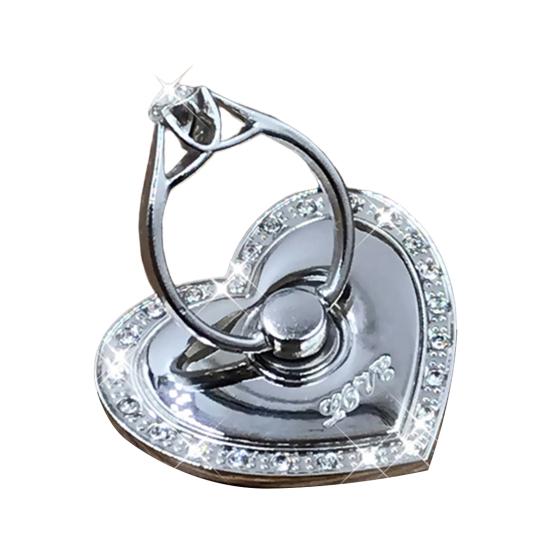 Finger Ring Holder Degree Rotation Metal Universal 360 Rhinestone Heart Shape Mobile Phone