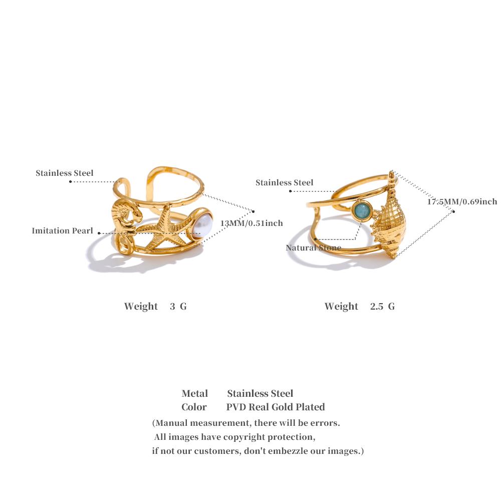 Eetit Ocean Style Seahorse Starfish Shell Open Adjustable Ring PVD Plated Golden Holiday Finger Adjustable Jewelry Wholesale