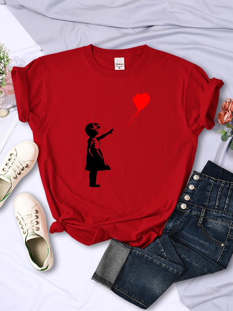 

Let S Fly Love Balloons Prints Womens T-Shirt Soft Breathable Short Sleeve Street Hip Hop Trend Tops Casual Female Tee Clothing M
