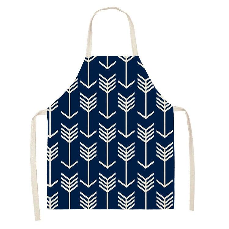Kitchen Apron Navy Blue Geometric Pattern Kitchen Sleeveless Apron Linen Bib Home Cleaning Tools Cooking Apron Dinner Apron