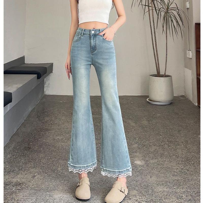 Women s 2026 Spring-Summer High Waist Light Wash Skinny Micro-Flare Jeans S (80-95 jin) светло-синий