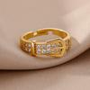 Chic Gold Color Buckle Shaped Ring With Sparkling Zircon Fashion Trendy Adjustable Ring Women's Gatherings Jewelry
