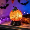 Autumn Home Decor Pumpkin Snow Sphere Lamp, Glitter Lighted Ornament, Fall Table Sparkling Resin Sculpture Centerpiece with Warm LED Lights