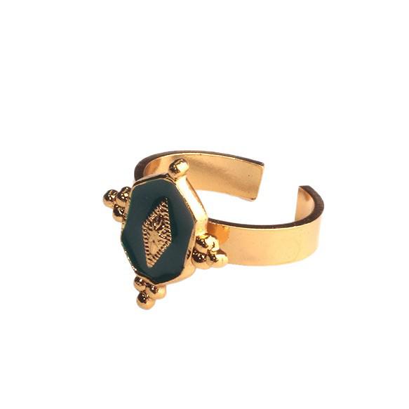 French Retro 18K Gold-Plated Stainless Steel Enamel Open Ring for Women