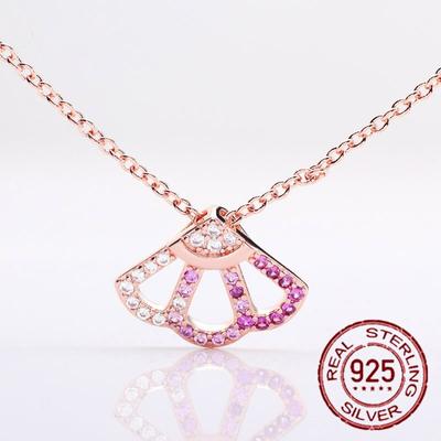 925 Sterling Silver Premium Sense Design Pavé Rose Gold Sweter Charm Różowy łańcuszek na obojczyk Klasyczny prezent biżuterii