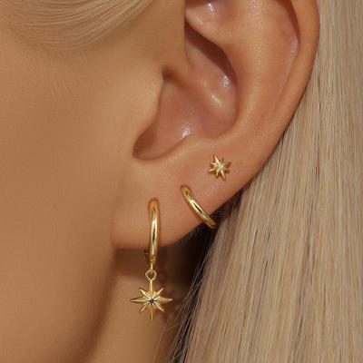 Juego de Pendientes Colgantes Redondos de Estrella de Acero Inoxidable de Moda de 3 Piezas para Mujer Chapado en Oro de 18K Pendiente Colgante Punk Unisex Joyería Rock