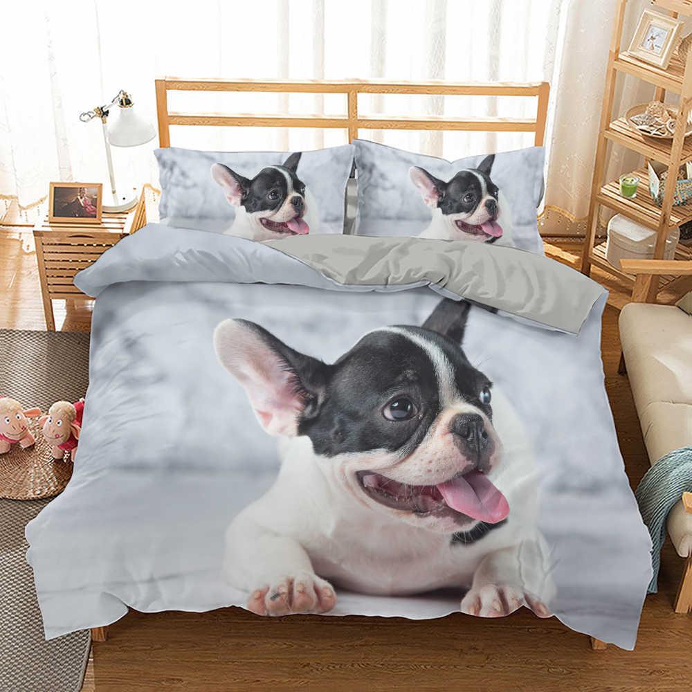 French Bulldog Duvet Cover Set King Size Cute Puppy Animal Theme Bedding Set For Kids Teen 2/3Pcs Soft Comforter Cover