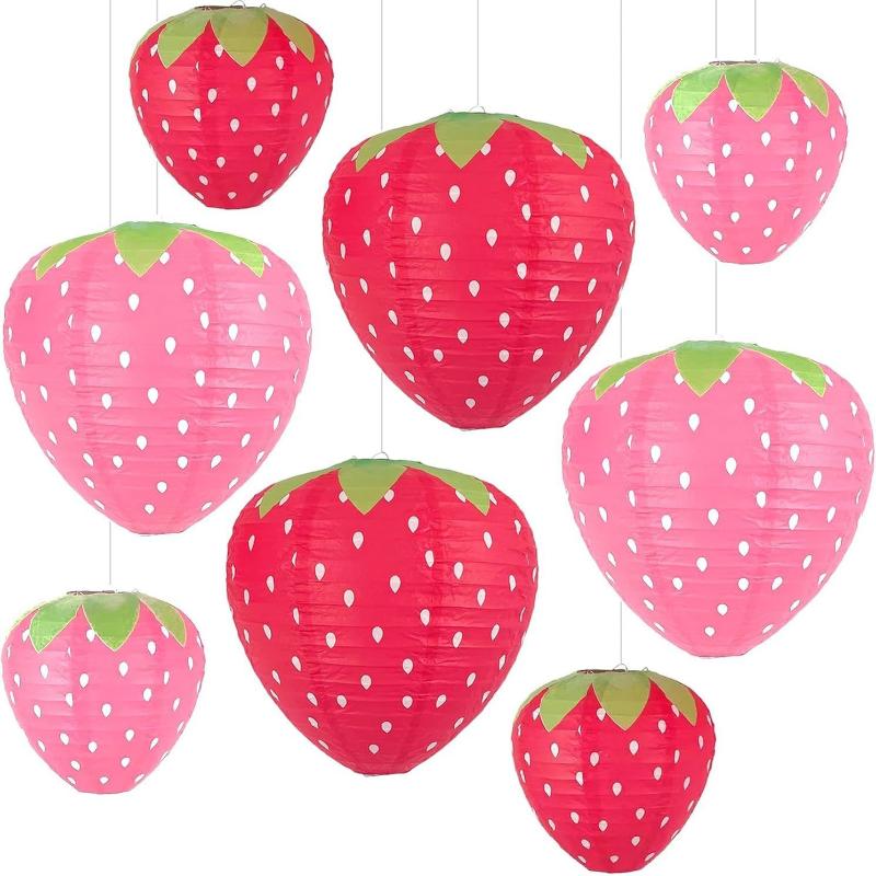 3 Stück Erdbeer-Papierlaterne Kinder DIY Handgehaltene Papierlaterne Kindergarten Hängender Anhänger Glückliche Süße Mädchen Geburtstagsparty Deko