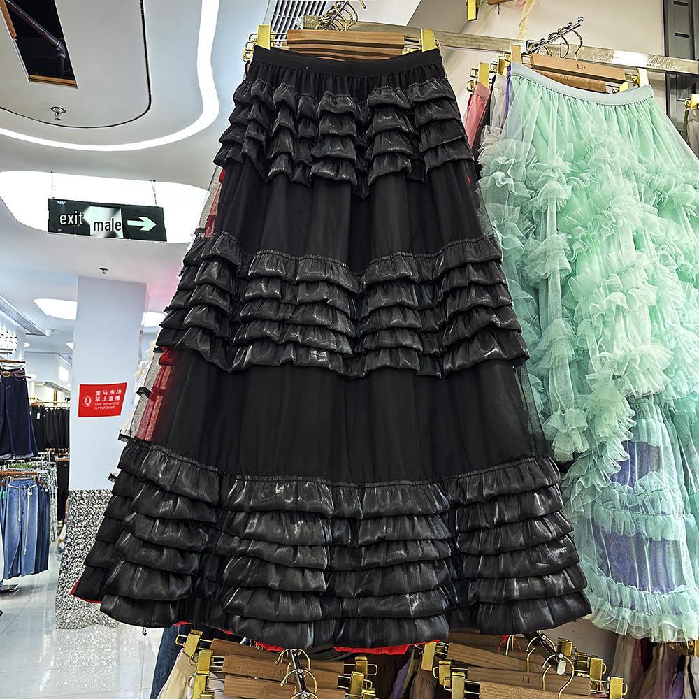 Elegant Plus Size A-line Mesh Patchwork Skirt - Fairy Gauze, Fluffy Layered Cake Design