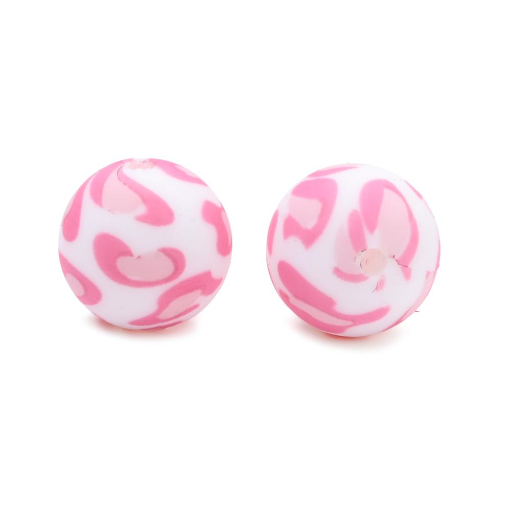 10Pcs 15mm Baby Infant Nipple Appeal Other Chain Clips Dummy Holder Nipple Accessories Pink Love Print Food Grade Silicone Beads