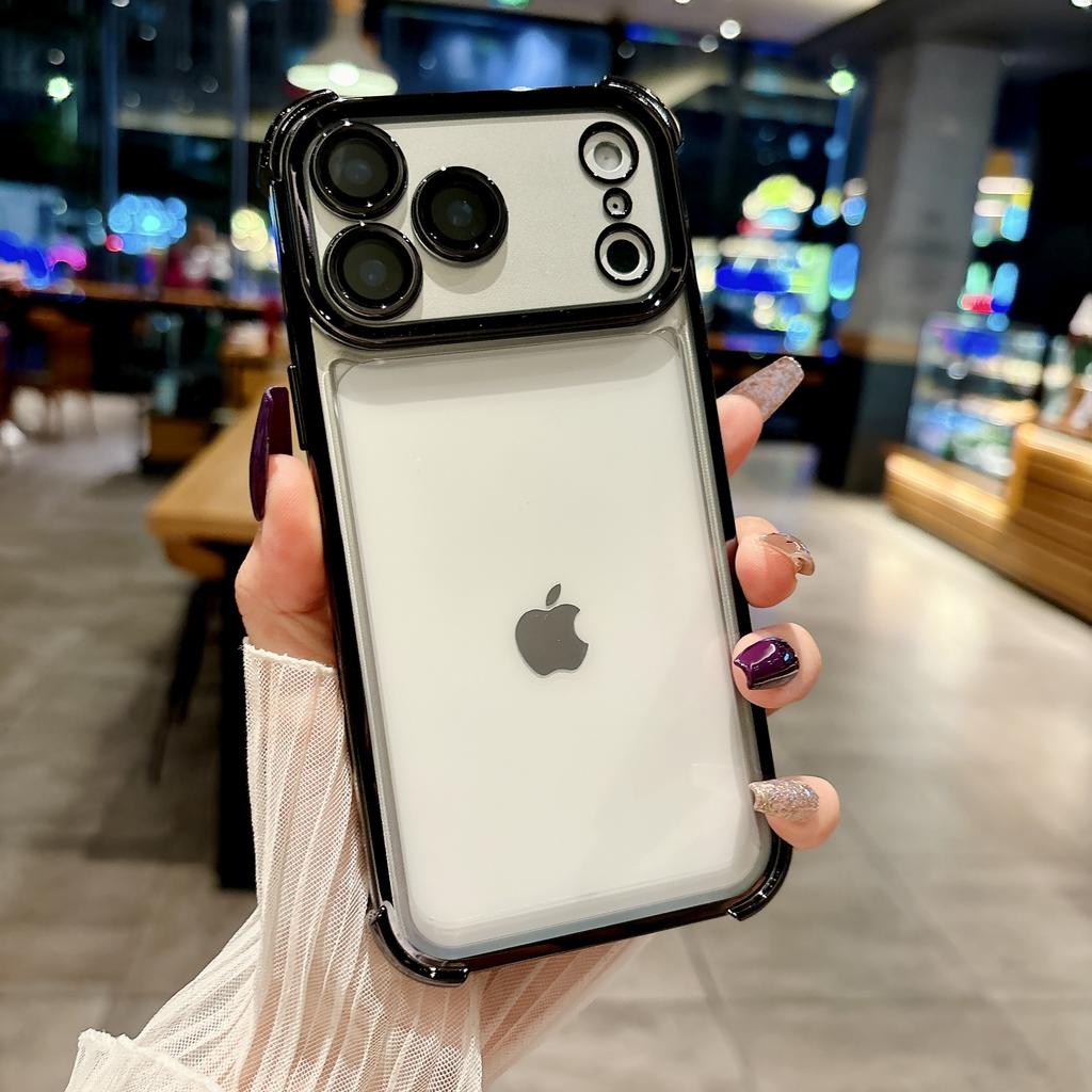 Electroplating Clear Phone Case For iPhone 17 Pro Max 17Pro Air 17 Lens Glass Film Air Bag Shockproof Transparent Cover Funda