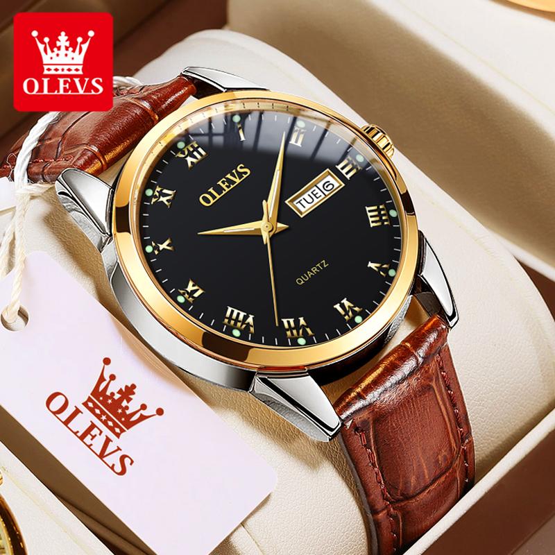 OLEVS 5568 Classic Quartz Wristwatch For Men Top Brand Original Luminous Steel Strap Dual Calendar Waterproof Business Man Watch