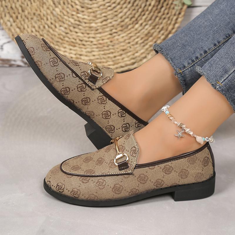 2025 New Fashion Brand Design Prints Flat Shoes Women Metal Buckle Low Heels Loafers Woman Plus Size Slip On Casual Shoes 43