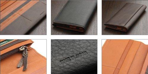 Hergestellt in Japan Schafsleder Rindsleder Echtes Leder Lange Geldbörse Schwarz [Abies]