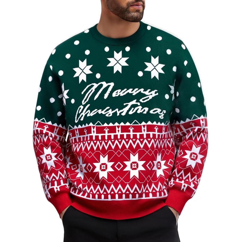 Men's And Women's Casual Christmas Printed Knitted Sweater, Loose Pullover Round Neck Warm Sweater