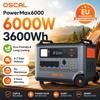 Przenośna stacja zasilania OSCAL PowerMax6000 6000W 3600Wh LiFePO4 Generator słoneczny 57600Wh Rozszerzalny 120V/240V UPS Szybkie ładowanie Aplikacja do domu kampera poza siecią