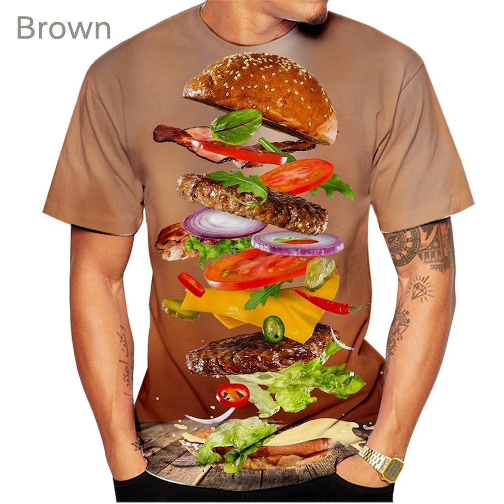 Summer Round Neck Hamburger Pattern 3D Print Top Fashionable Casual Short Sleeved Men's T-shirts