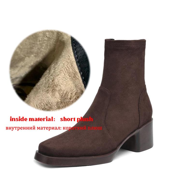 

Krazing Pot Flock Winter Round Toe Chunky Heels Platform Boots Women Zipper Retro Elegant Women Ankle Boots 42