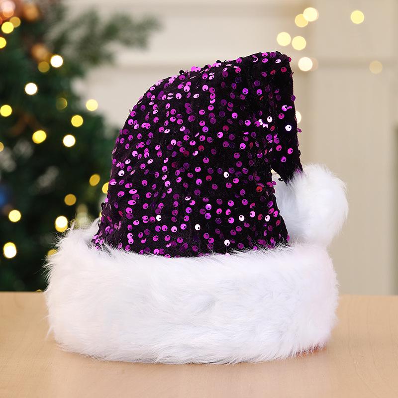 Shanghai Style Double-Layer Sequin Christmas Hat - Thick Wool with Long Fur, 32x45CM
