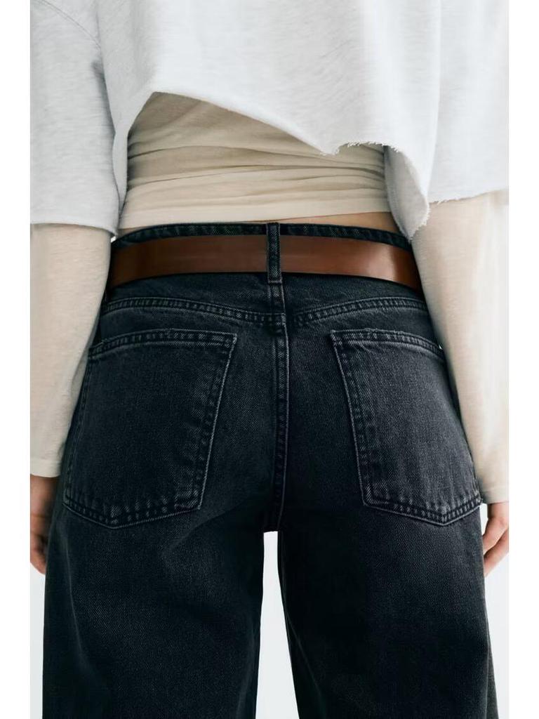 2024 Frühling Retro Straight-Leg Weite Denimhose für Damen - Schlankmachend, Bodenlang, Europäischer & Amerikanischer Stil