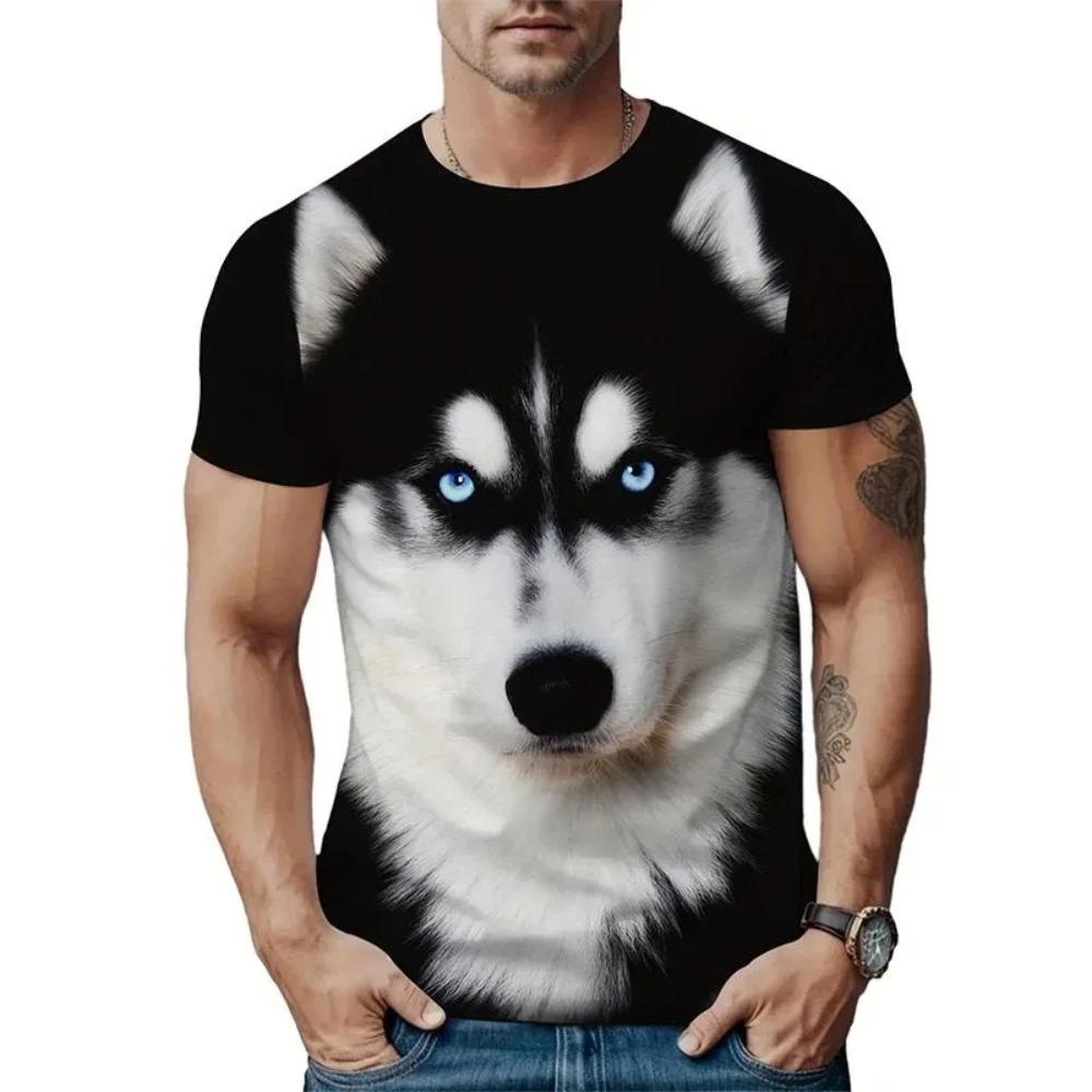 Men's Casual Plus Size Comfortable Round Neck Short Sleeved T-shirt Fashionable Personalized Animals T-shirt