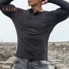 Spring Fall Men Top Buttoned Round Neck Slim Fit Long Sleeves Solid Color Pullover Mid Length Stretchy Sport Jogging T-shirt