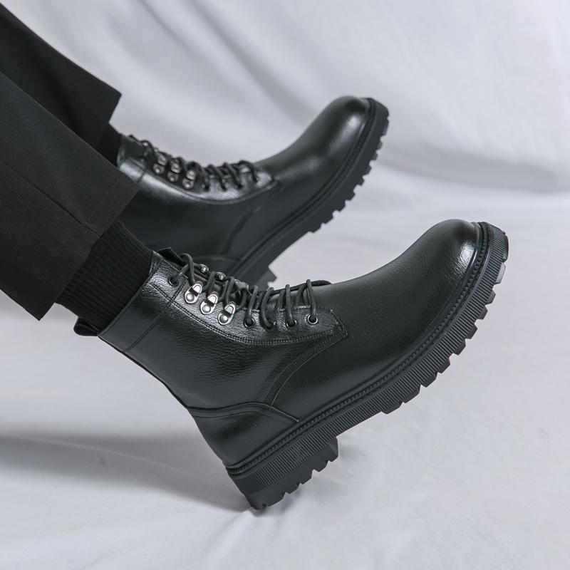 

Autumn men s zipper leather boots, British style formal and casual shoes, high top leather shoes, short boots, black plus size m 45 чорний