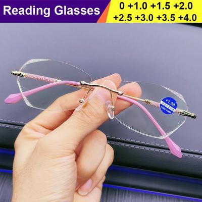 Rimless Diamond Cutting Reading Glasses Blue Light Blocking Presbyopic Eyewear Optical Prescription Far Sight Eyeglasses Diopter