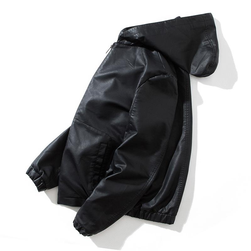 Jachetă de toamnă și iarnă pentru bărbați, cu glugă tricotată detașabilă, din piele PU, mărime mare, jachetă casual neagră din piele