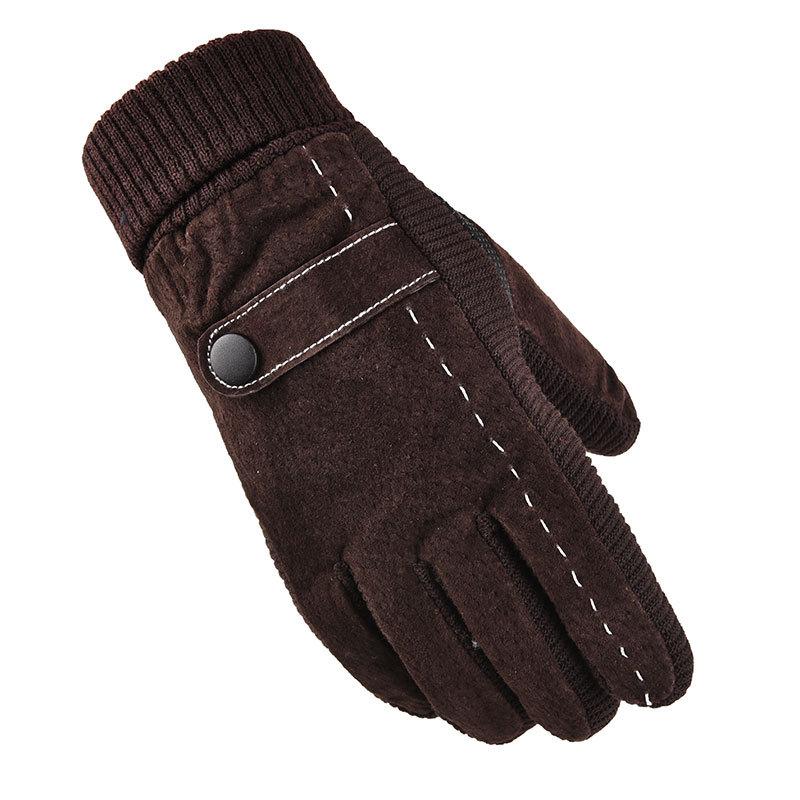 Men's Pigskin Gloves with Touch Screen Winter Outdoor Cycling Fleece and Thickened Warm Motorcycle Gloves