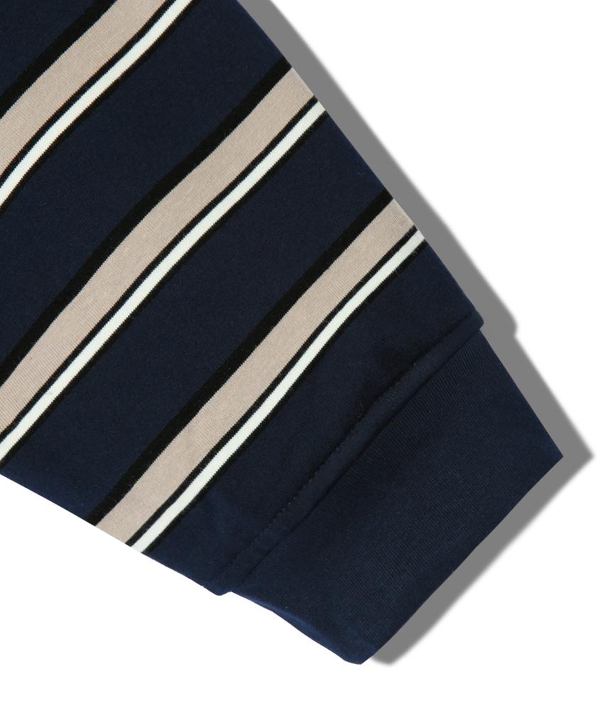 TRILLION Striped Rugby Oversized Pique Polo Shirt [Navy]