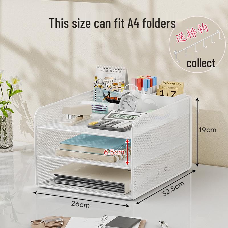 Desktop Metal File and Document Holder - Layered Office Rack & Book Stand