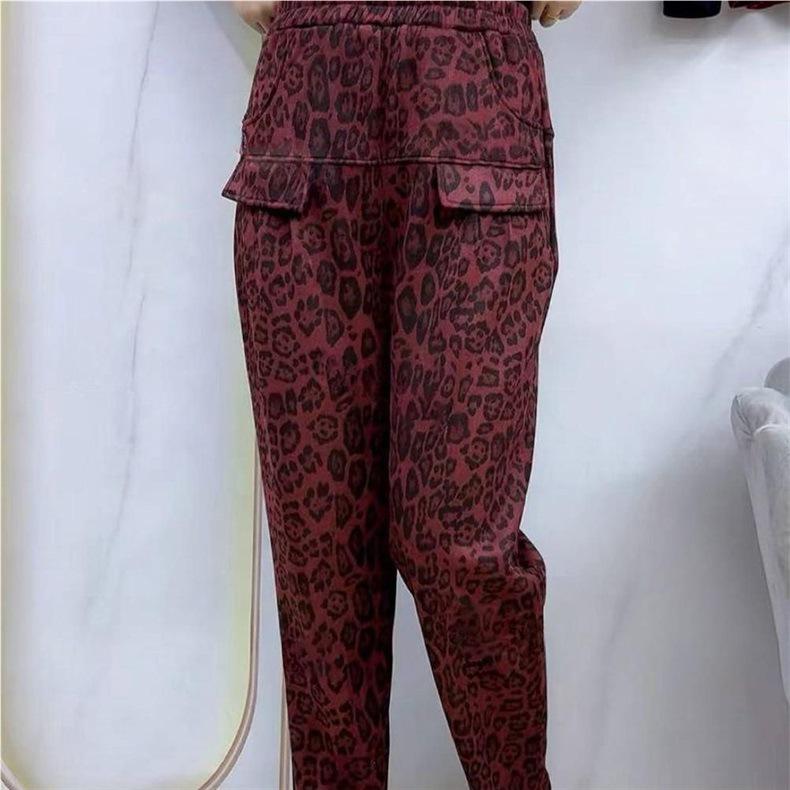 Pantalon Harem Imprimé Léopard Taille Élastique Épais - Hiver Décontracté Ample Élégant Pantalon Lanterne