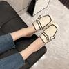 Fashion Black Mules Shoes For Women Slip On Square Heel Slippers Women 2024 New Luxury Designer PU Leather Slides Elegant Office Shoes