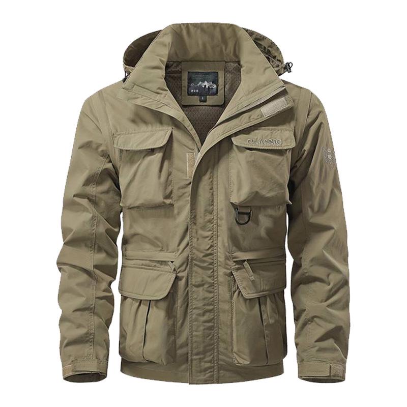 Herren Winddichter Parka mit abnehmbaren Ärmeln: Frühlings-/Herbst-Jacke mit mehreren Taschen, lockerer Schnitt, Übergröße, Freizeit-Arbeitskleidung