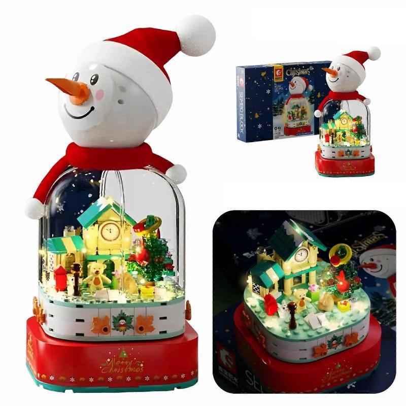 Xmas Snowman Building Blocks Toys Beautiful Music Box Brick Toys Building Kit For Adults Kids