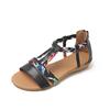 Fashion 2025 Summer Bohemian Ethnic Sandals Woman Zipper Roman Women'S Plus Size Flat Sandals Leather Velvet Shoes Rome Flock Pu Slides