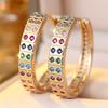 Double Row Rainbow Zircon Small Round Stone Hoop Earrings For Women Vintage Gold Color Ear Buckle Wedding Jewelry Valentine Gift