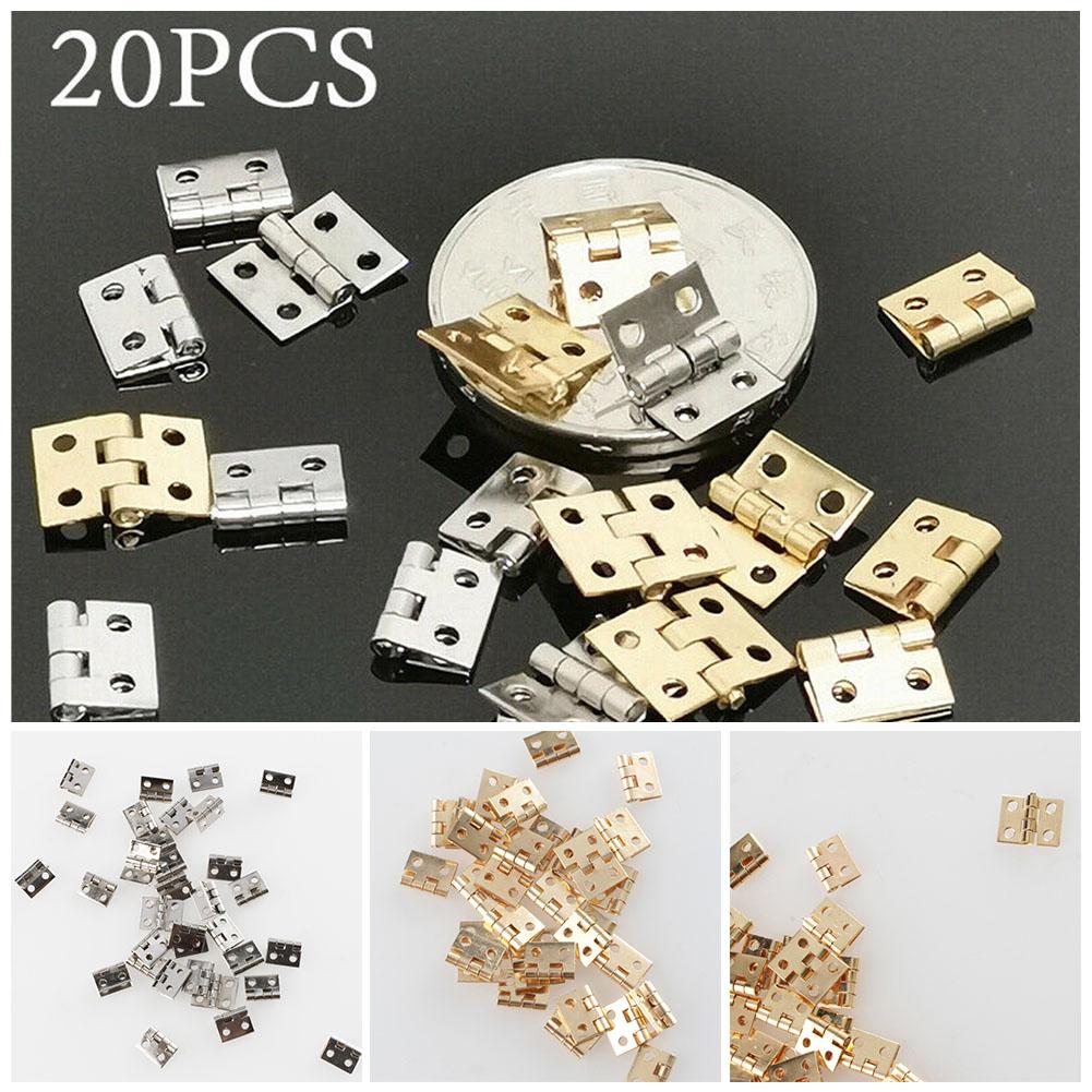 Set of 20 Mini Hinges + Screws Brass Plated for Dollhouse Furniture Perfect for Repairing Jewelry Boxes and Model Making