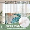 No Hook Blue Shower Curtain with Snap in Liner, Vintage Sea Turtle Bathroom Decor, Waterproof Fabric with See Through Top Window Open Grommet Bath