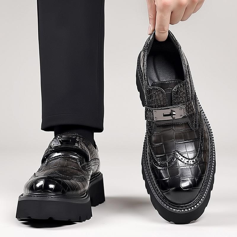 Crocodile Pattern Brogue High Quality Men's Shoes Autumn New Designer Platform Shoes Male Business Leather Dress Shoes Man