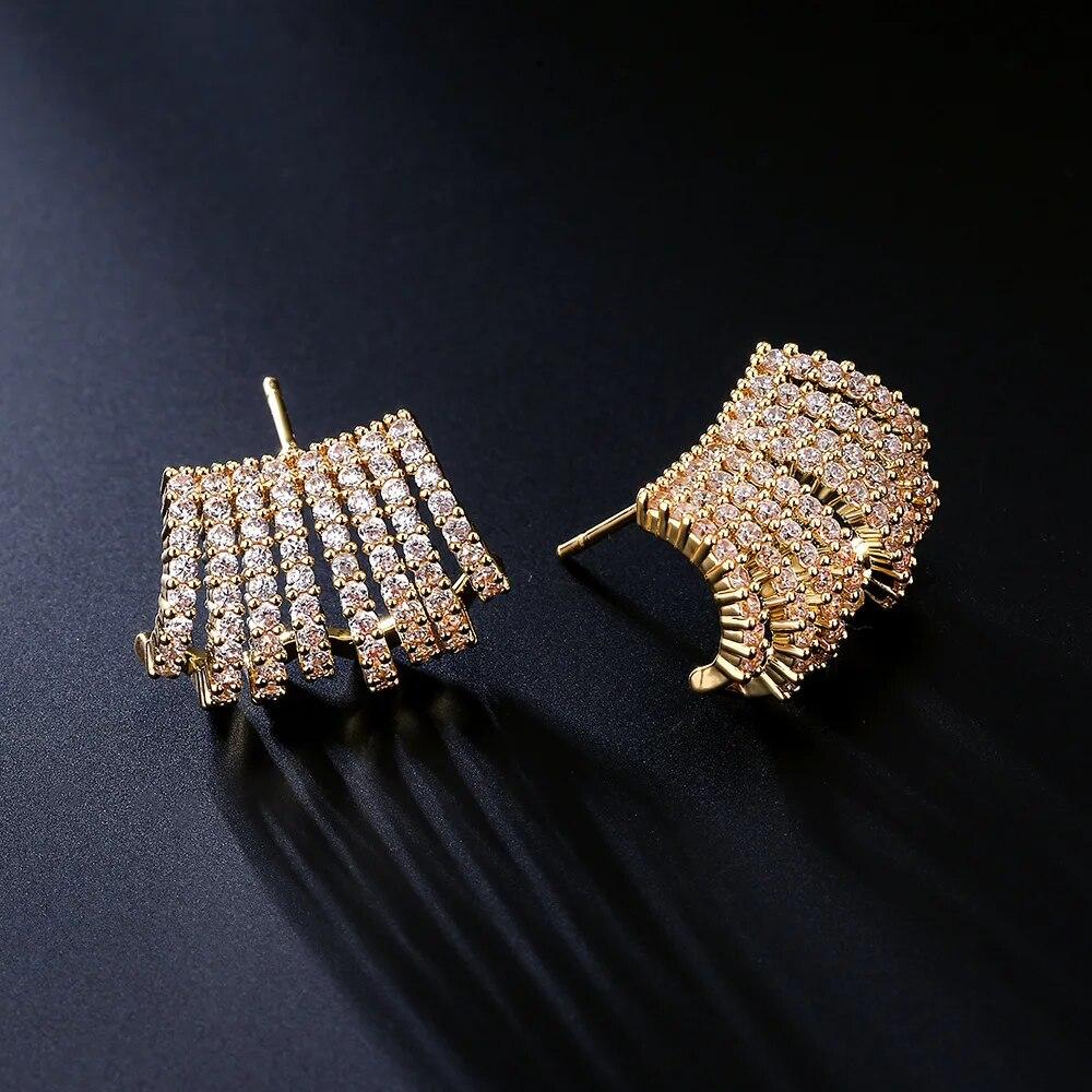 Trendy Gold Color Zircon Small Earrings For Woman Fashion Korean Minimalist Party Sexy Unusual Party Crystal Zircon
