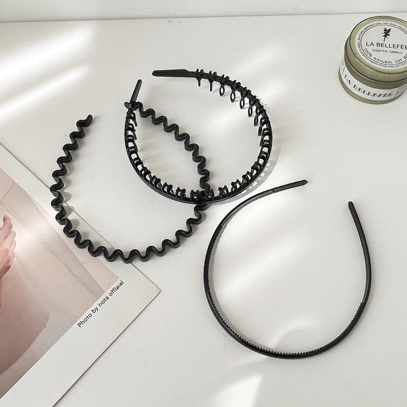 Black Series Headband Korean Style Practical Simple Face Wash Non-Slip Toothed Pressure Hair Hair Band Plastic Hair Accessories
