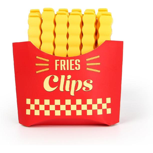 12PCS French Fry Food Bag Clips Set with Magnetic Chip Storage Box - Kitchen Snack Sealing Clips, Fun Fridge Accessories Gift