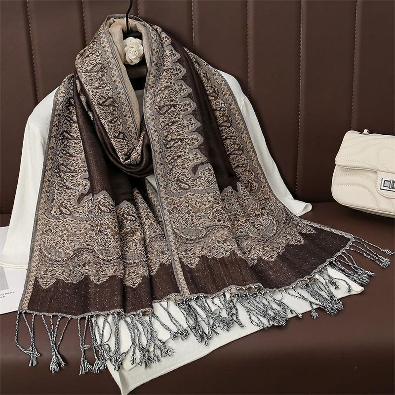 Luxury Cashmere-Feel Wrap Scarf Women Winter Warmth Elegant Jacquard Print Shawl Lightweight Stylish Accessory