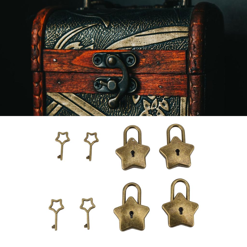 4 Set Treasure Chest Padlock   Metal Diary Book Jewelry Box Decorative Lock with Key S007 Five Pointed Star Shaped