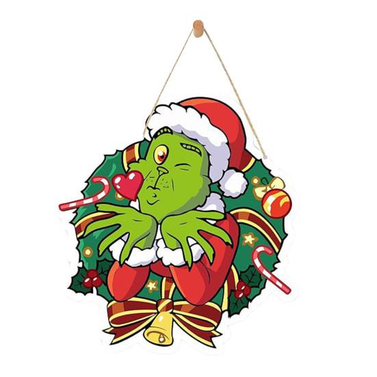 Christmas Green Elf Door Sign Merry Christmas Wooden Door Hanger Front Door Wall Hanging Welcome Plaque Decoration Holiday Pendant