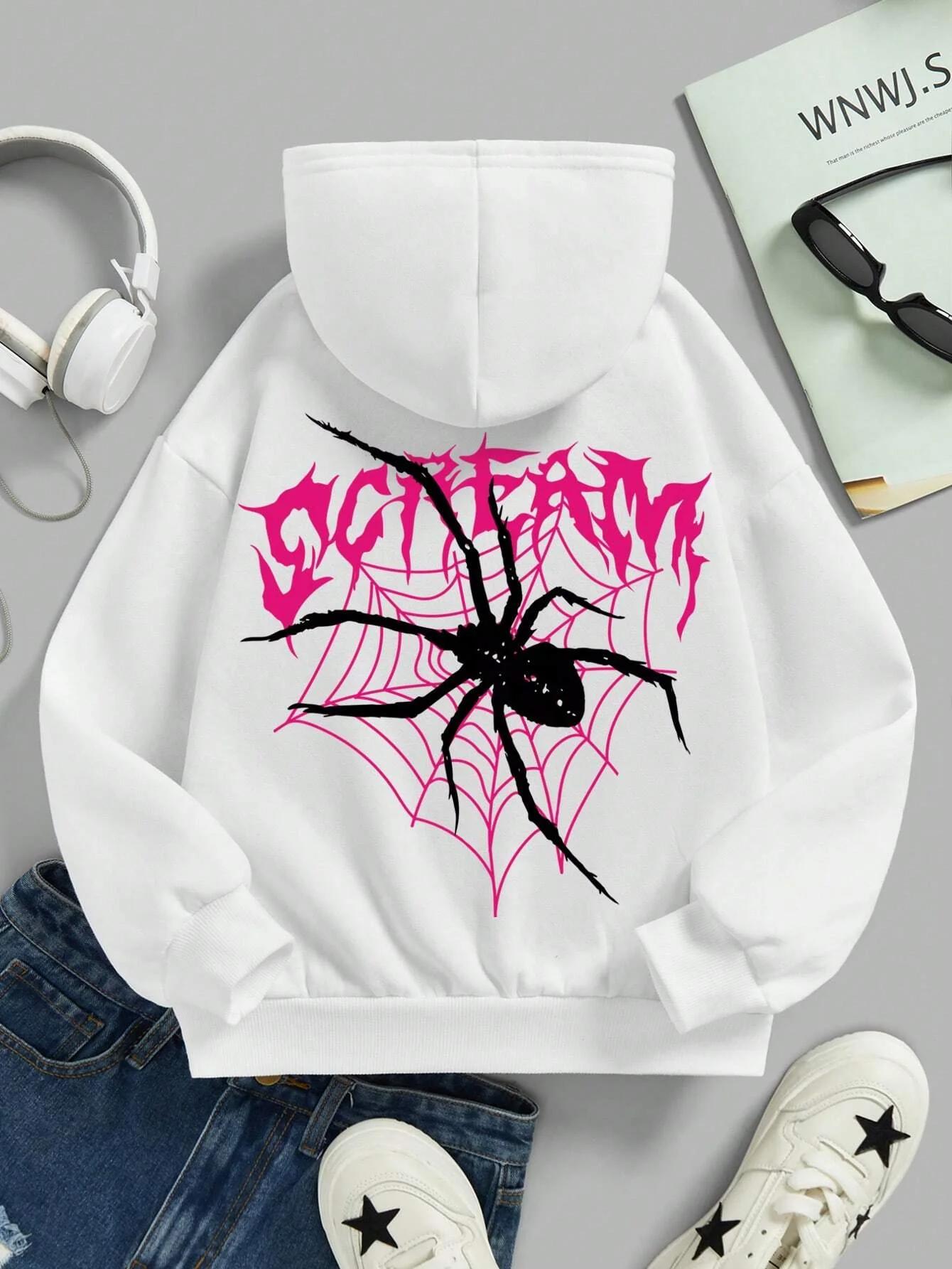 

Scream Spiders & Cobwebs Printing Women Hoodies Harajuku Oversize Hoody Fashion Loose Clothing Comfortable Sweatshirt Female 4XL